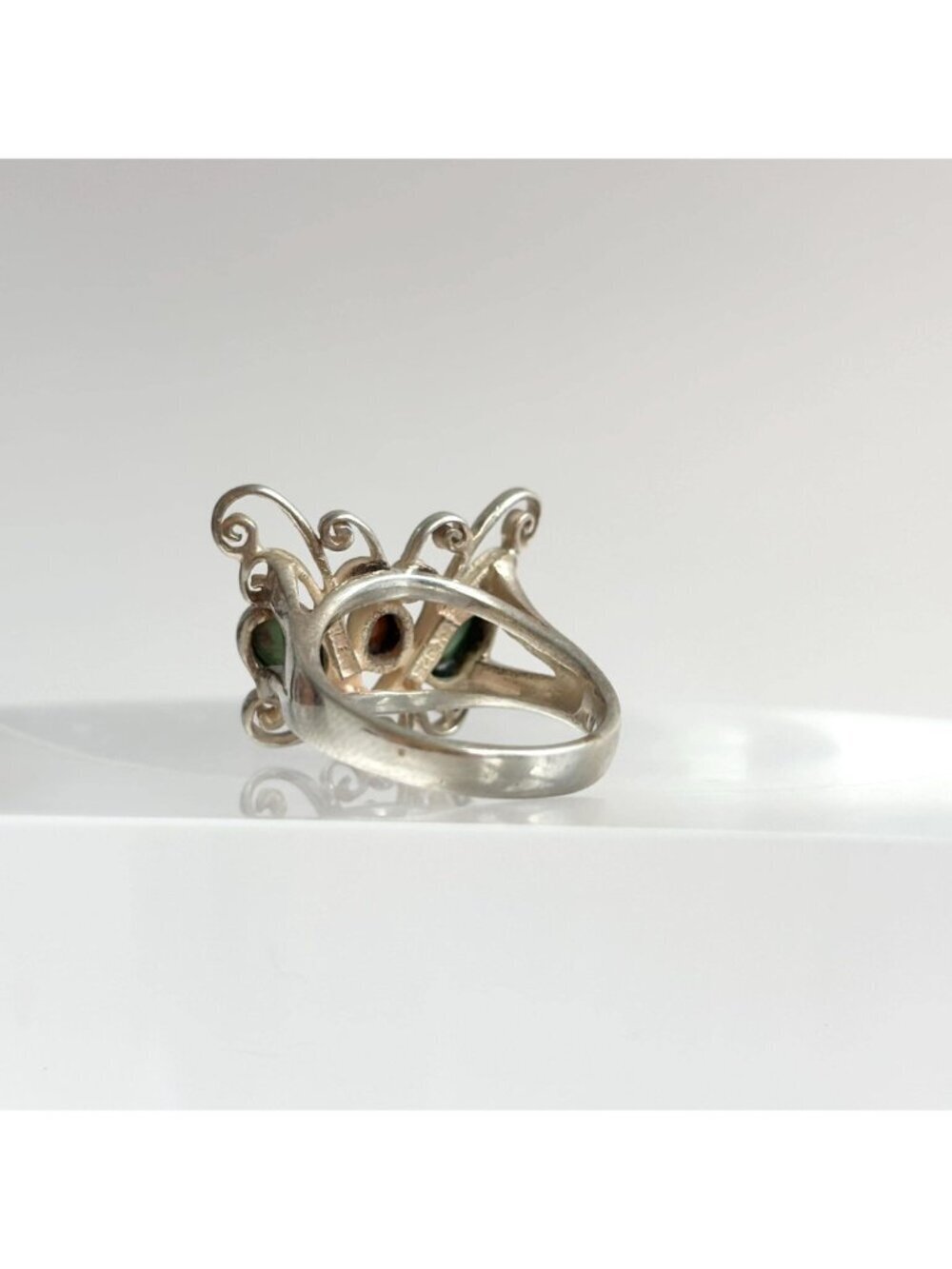 Turquoise & Coral Gemstone Butterfly Sterling Silver 925 Vintage Ring - sz 6.75 - Picture 8 of 16